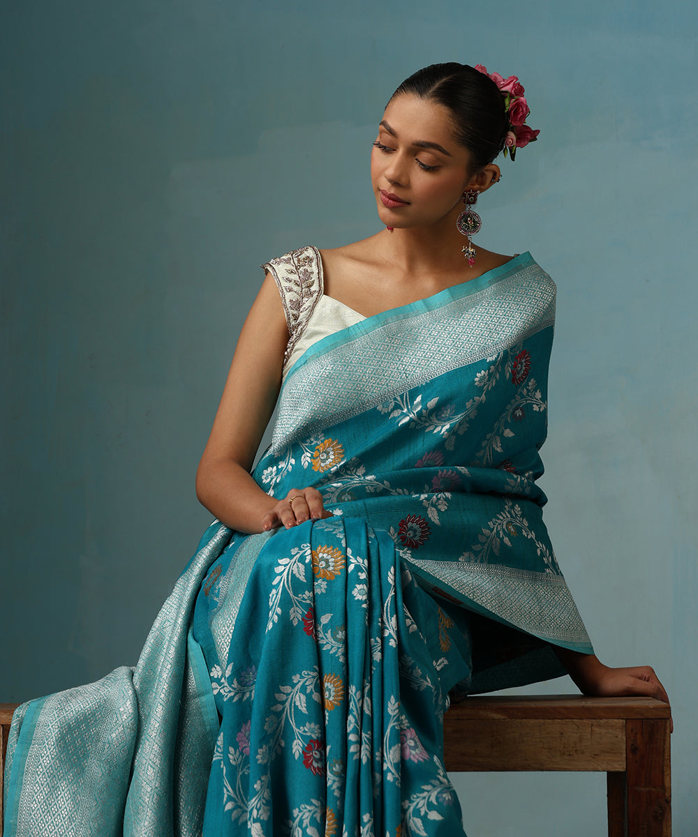 Blue_Handloom_Pure_Tussar_Georgette_Banarasi_Saree_With_Multi_Colour_Meenakari_WeaverStory_02