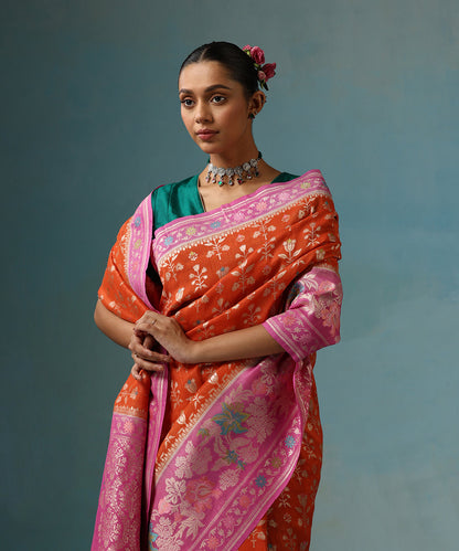 Orange_And_Purple_Handloom_Pure_Tussar_Georgette_Banarasi_Saree_With_Multi_Colour_Meenakari_WeaverStory_02