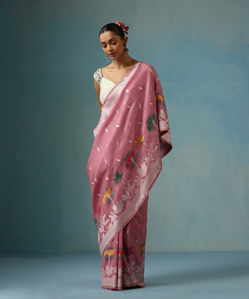 Pink_Handloom_Pure_Tussar_Georgette_Banarasi_Saree_With_Multi_Colour_Meenakari_WeaverStory_01