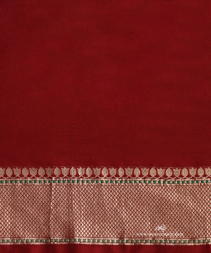 Red_Handloom_Banarasi_Saree_With_Zari_Checks_And_Green_Meenakari_WeaverStory_05