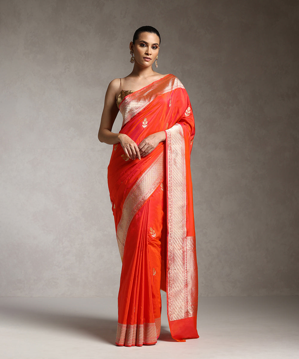 Orange_Handloom_Pure_Katan_Silk_Banarasi_Saree_With_Sona_Rupa_Kadhwa_Boota_WeaverStory_01