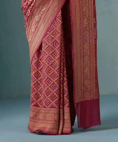 Handloom_Phalsa_Pink_Pure_Georgette_Banarasi_Bandhej_Saree_With_Zari_Border_WeaverStory_04