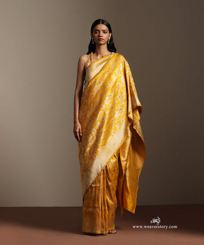 Mustard_Pure_Katan_Silk_Zari_Weft_Shikargah_Saree_With_Meenakari_WeaverStory_01