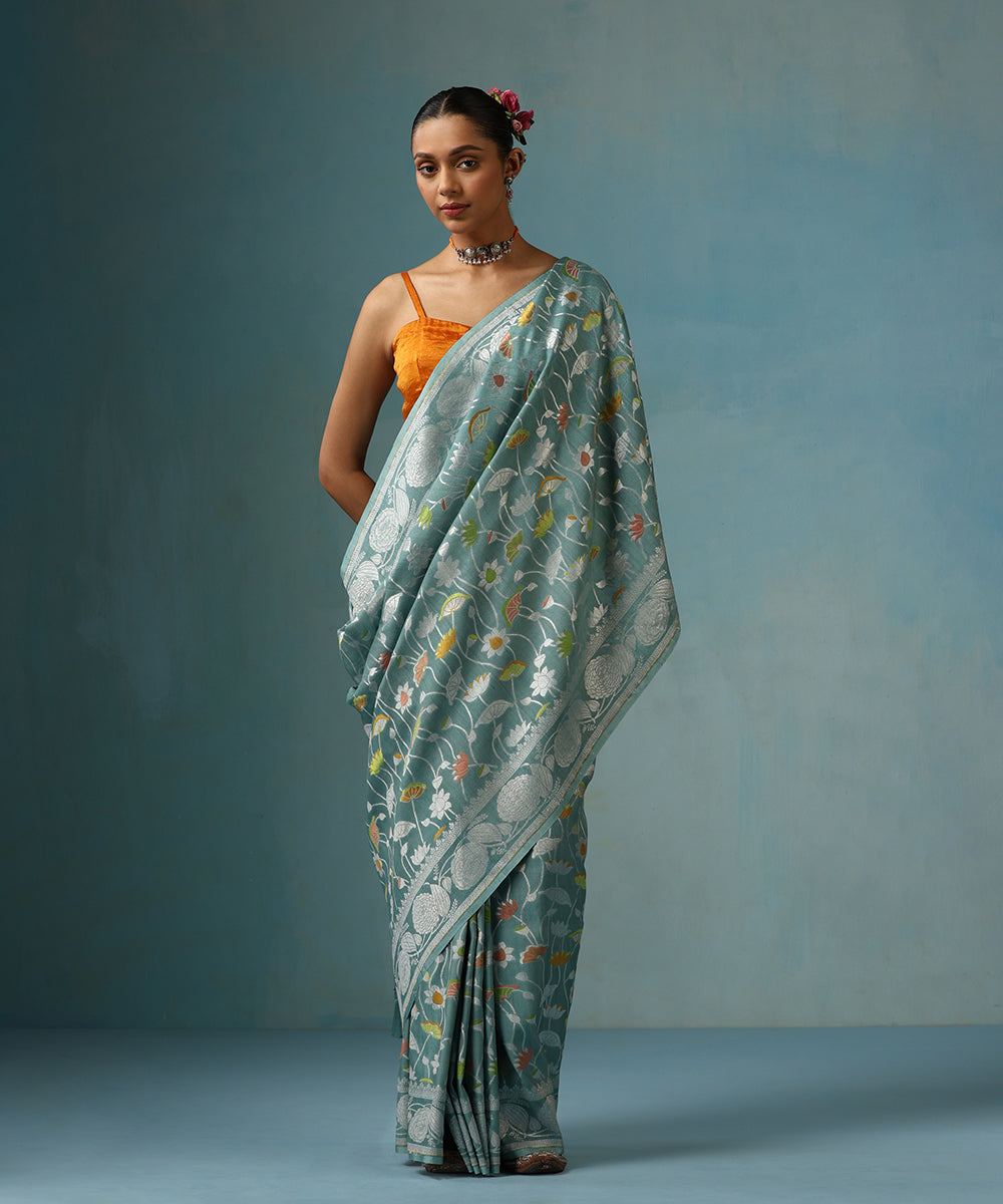 Blue_Handloom_Pure_Tussar_Georgette_Banarasi_Saree_With_Lotus_Motifs_WeaverStory_01