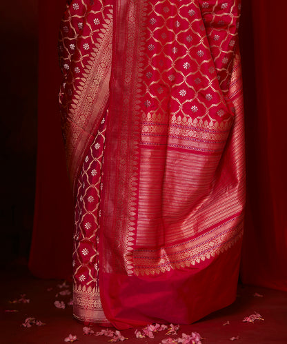 Rani Pink Pure Katan Silk Banarasi Saree With Pure Zari Kadhwa Jaal