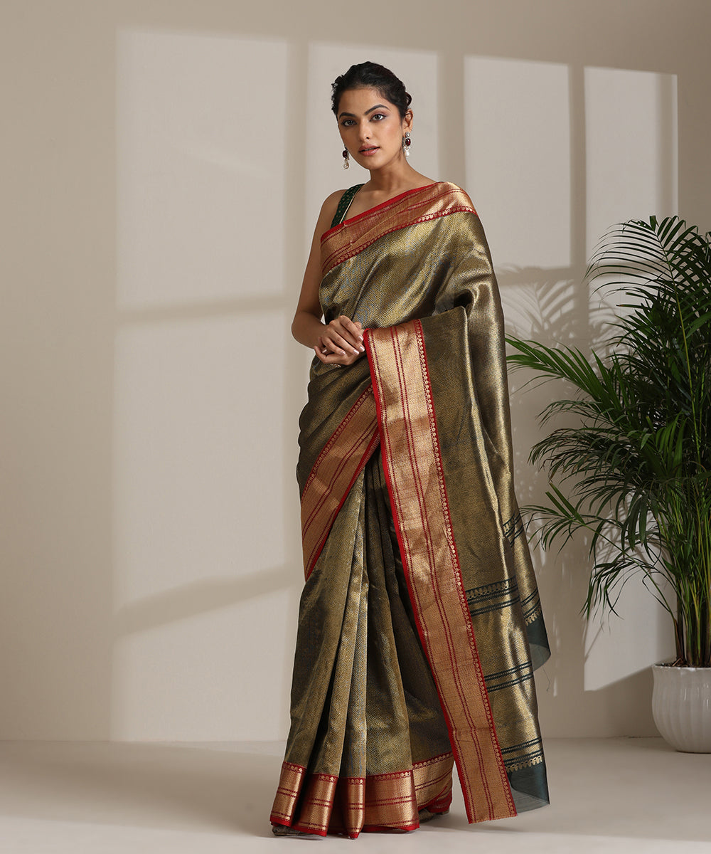 Black_And_Gold_Handloom_Pure_Chanderi_Silk_Brocade_Saree_With_All_Over_Zari_Work_WeaverStory02