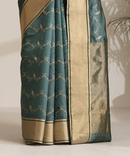 Green_Handloom_Pure_Silk_Chanderi_Saree_With_Birds_On_Branches_WeaverStory04