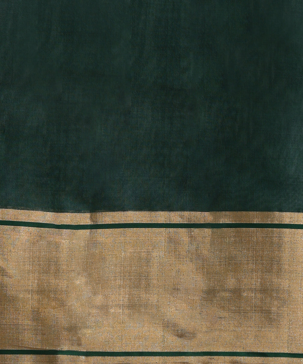 Bottle_Green_Handloom_Pure_Silk_Chanderi_Saree_With_Birds_On_Branches_WeaverStory05