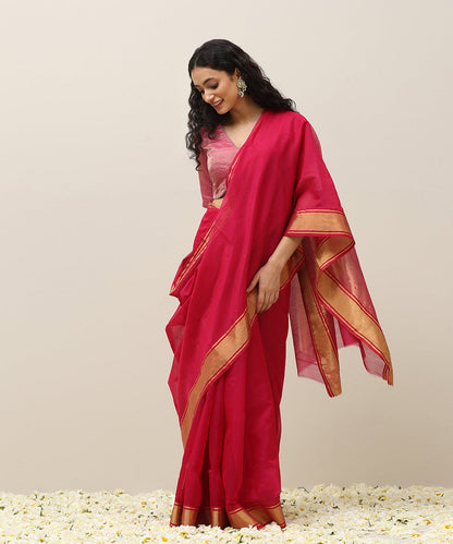 Rani_Pink_Cotton_Silk_Chanderi_Saree_With_Gold_Zari_Border_WeaverStory_02