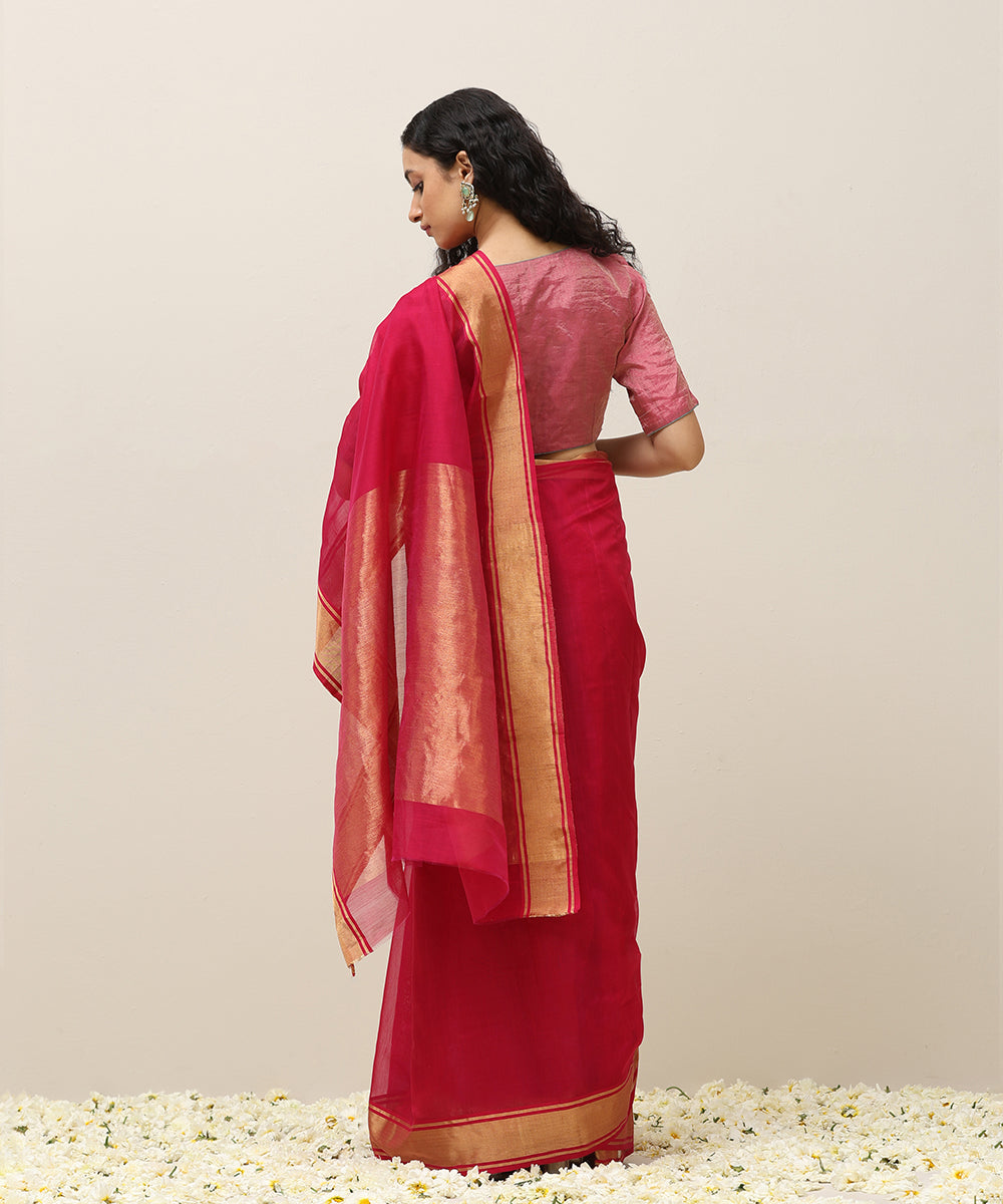 Rani_Pink_Cotton_Silk_Chanderi_Saree_With_Gold_Zari_Border_WeaverStory_03