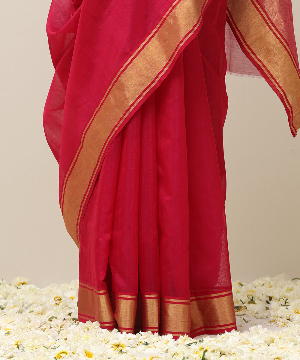 Rani_Pink_Cotton_Silk_Chanderi_Saree_With_Gold_Zari_Border_WeaverStory_04