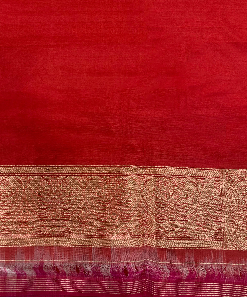 Handloom Red Pure Katan Silk Banarasi Saree With Gold Zari Jaal