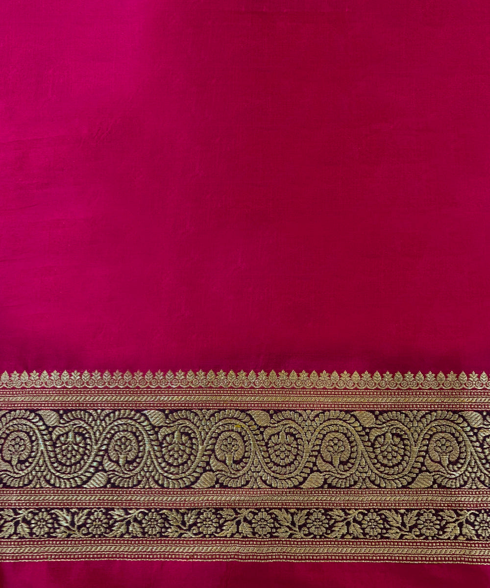 Hot Pink Handloom Pure Katan Silk Banarasi Saree With Zari And Meenakari