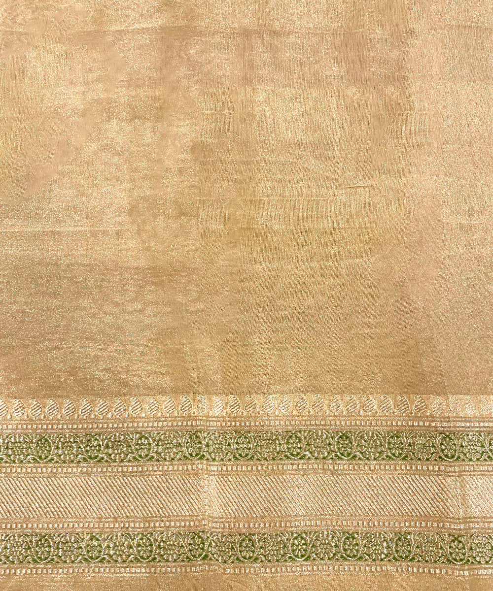 Gold Handloom Tissue Silk Banarasi Saree With Green Meenakari And Pure Zari
