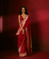 Red Handloom Pure Katan Silk Plain Banarasi Saree With Kadhwa Border And Palla In Zari - Pre Order