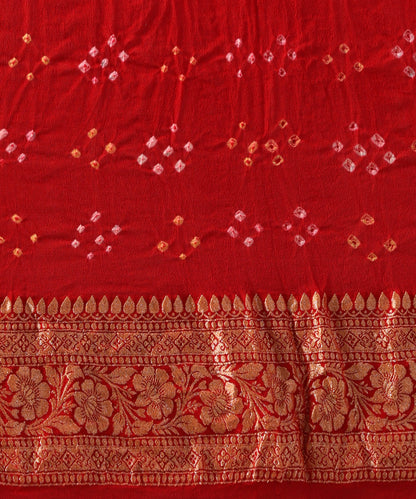 Handloom Red Pure Georgette Banarasi Bandhej Saree
