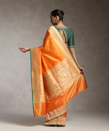 Orange_Handloom_Plain_Pure_Katan_Silk_Banarasi_Saree_With_Kadhwa_Meenakari_Border_WeaverStory_03