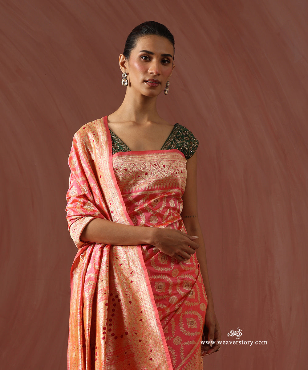 Light_Pink_And_Orange_Handloom_Saree_With_Banarasi_Jangla_Tested_Zari_WeaverStory_02