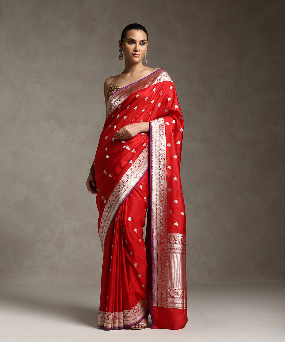 Red_Handloom_Pure_Katan_Silk_Banarasi_Saree_With_Kadhwa_Sona_Rupa_Zari_Booti_WeaverStory_01