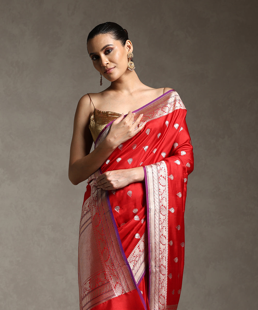 Red_Handloom_Pure_Katan_Silk_Banarasi_Saree_With_Kadhwa_Sona_Rupa_Zari_Booti_WeaverStory_02