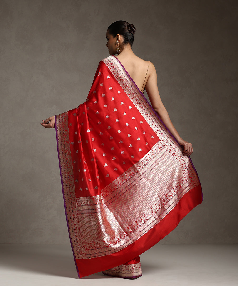 Red_Handloom_Pure_Katan_Silk_Banarasi_Saree_With_Kadhwa_Sona_Rupa_Zari_Booti_WeaverStory_03