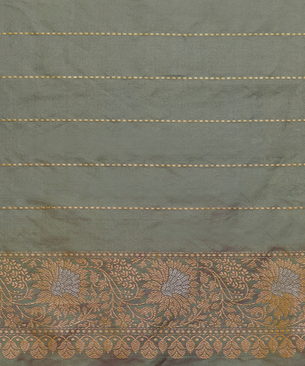 Pista Green And Gold Handloom Tissue Silk Banarasi Jangla Saree