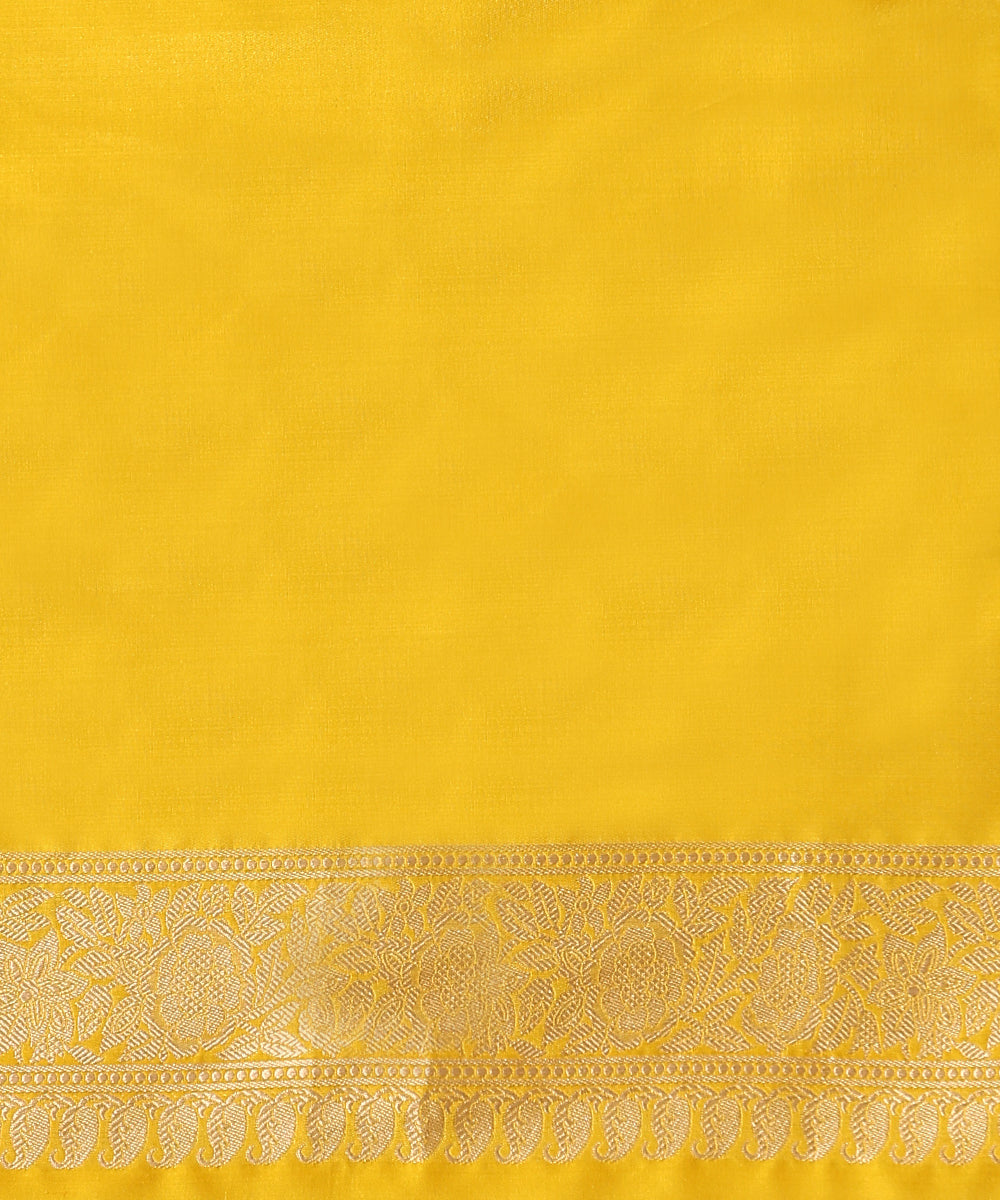 Lime Green Pure Katan Silk Handloom Banarasi Saree With Champagne Gold Zari Cutwork Floral Jaal