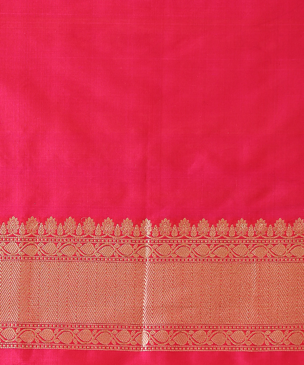Handloom Hot Pink Pure Katan Silk Banarasi Saree With Champagne Gold Zari Cutwork Floral Jaal