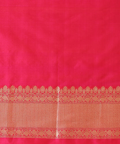 Handloom Hot Pink Pure Katan Silk Banarasi Saree With Champagne Gold Zari Cutwork Floral Jaal