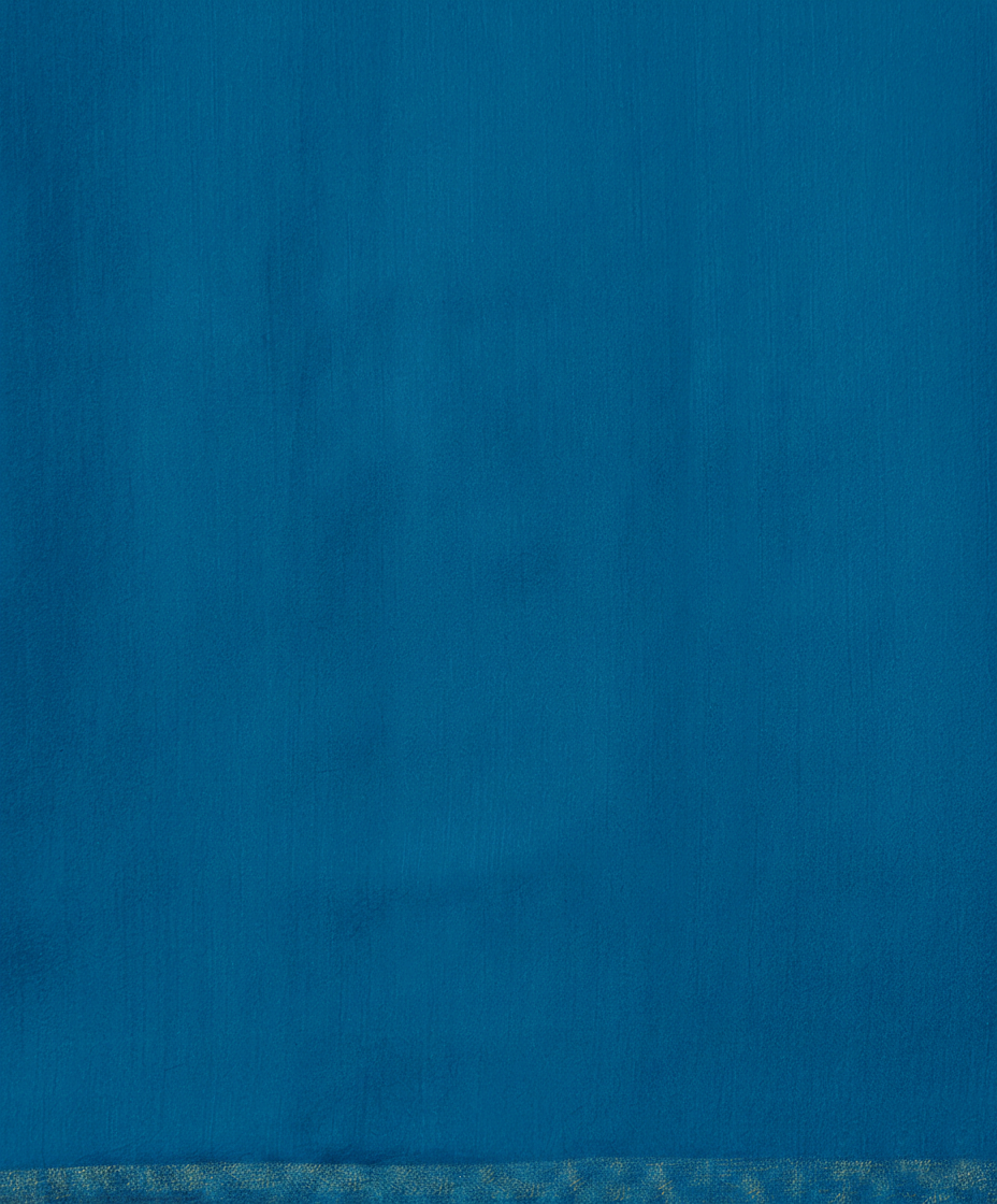 Handloom Firozi Kora Silk Banarasi Saree With Horizontal Stripes