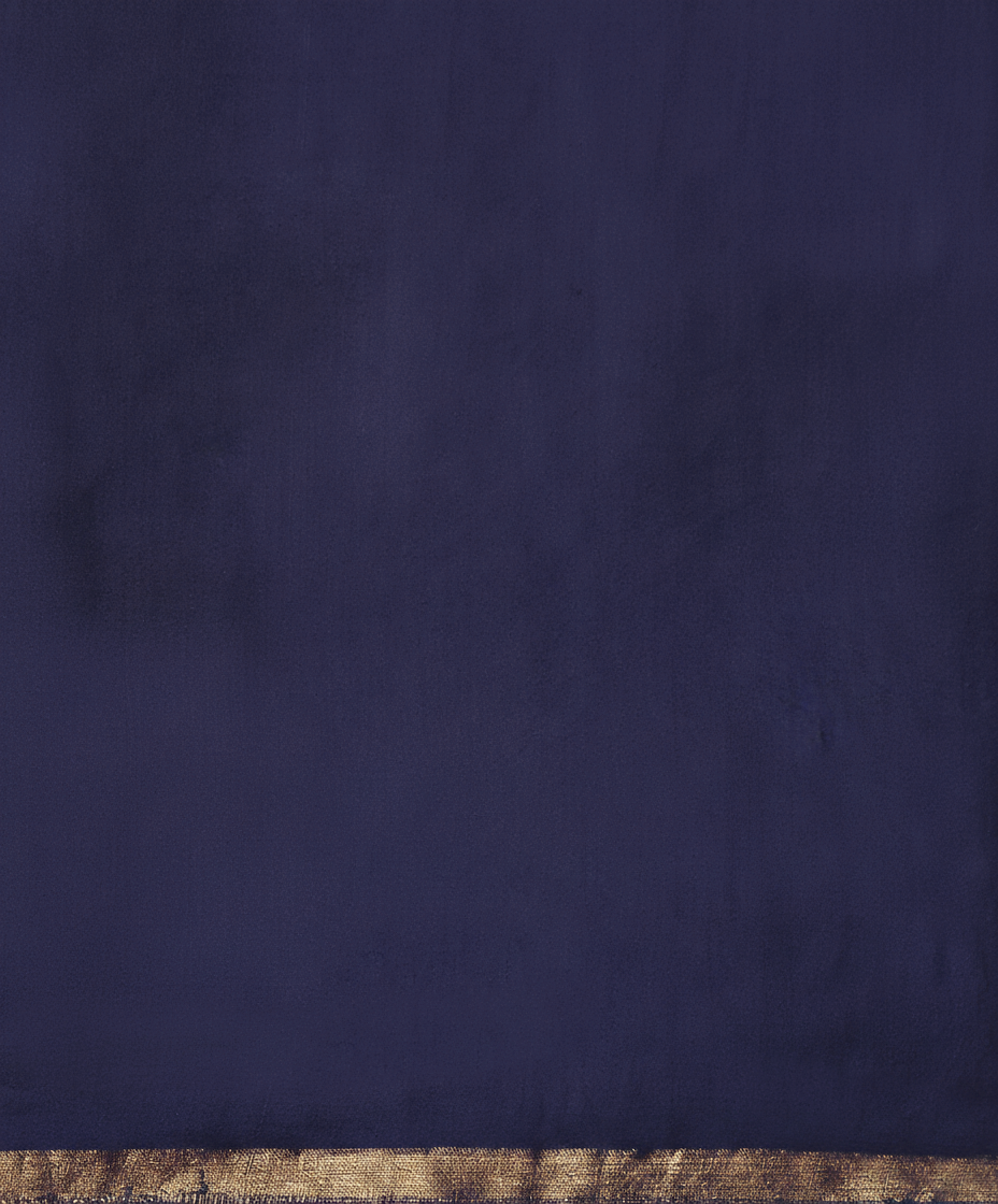 Handloom Dark Blue Katan Silk Banarasi Saree With Horizontal Stripes