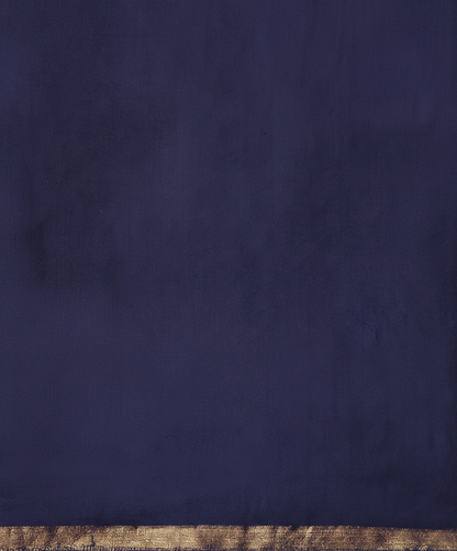 Handloom Dark Blue Katan Silk Banarasi Saree With Horizontal Stripes