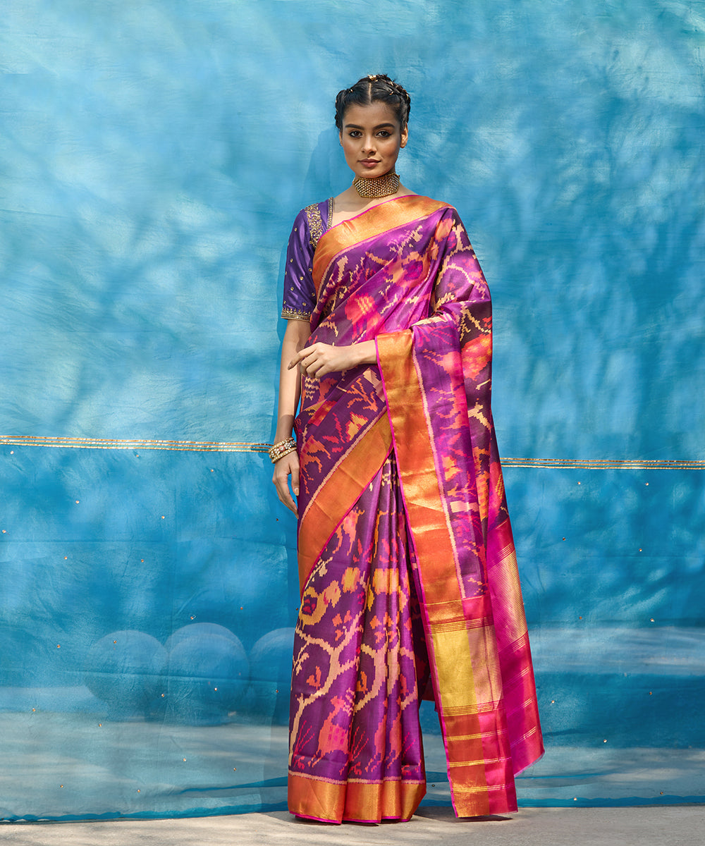 Purple_And_Pink_Handloom_Pure_Mulberry_Silk_Patola_Saree_With_Deer_Motifs_WeaverStory_01