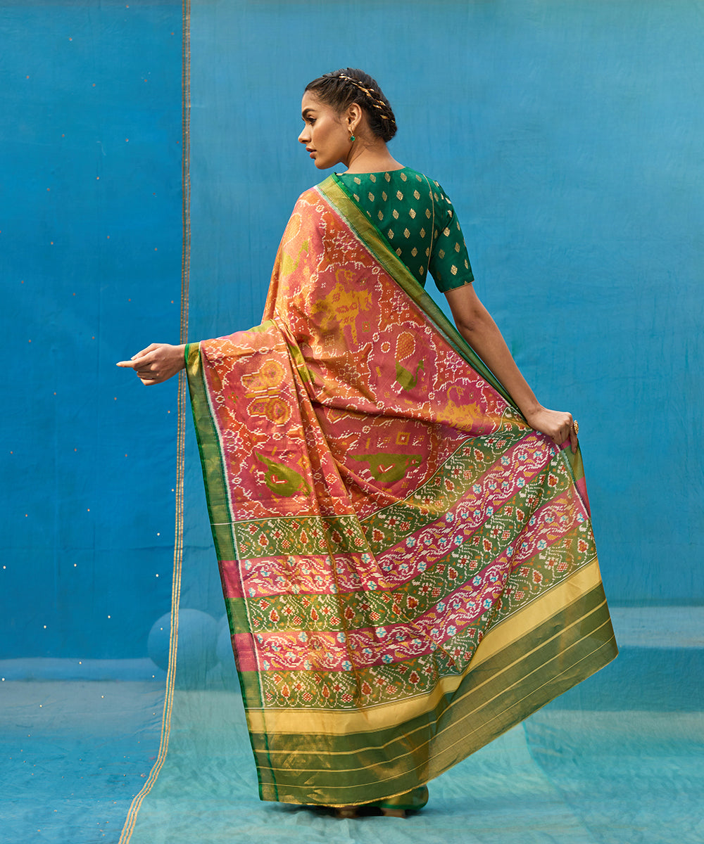 Pink_And_Green_Handloom_Pure_Tissue_Mulberry_Silk_Ikat_Patola_Saree_WeaverStory_03