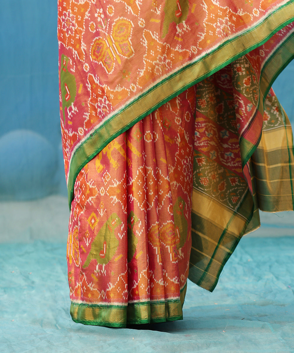 Pink_And_Green_Handloom_Pure_Tissue_Mulberry_Silk_Ikat_Patola_Saree_WeaverStory_04