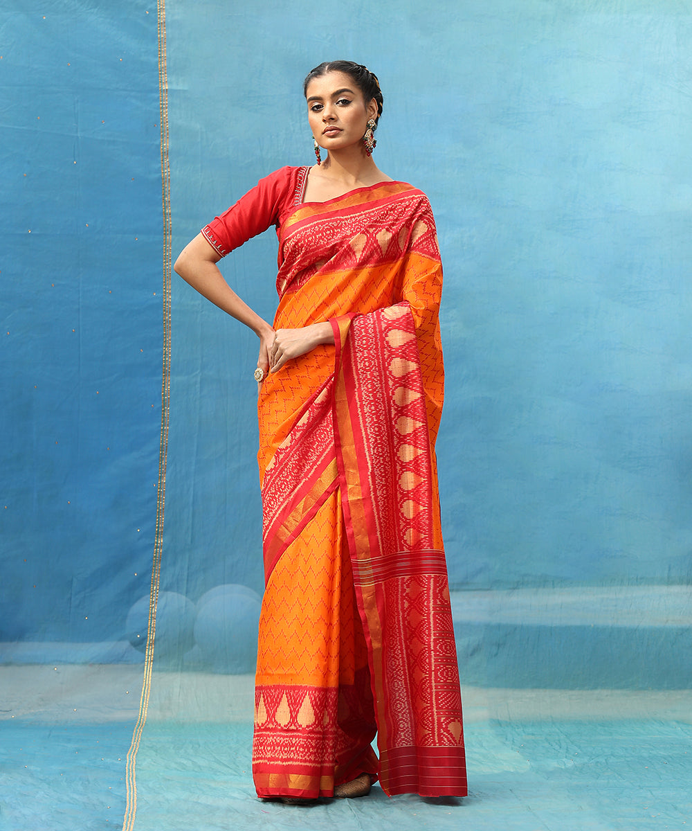 Orange_And_Red_Pure_Mulberry_Silk_Patola_Saree_Way_Red_Border_WeaverStory_01