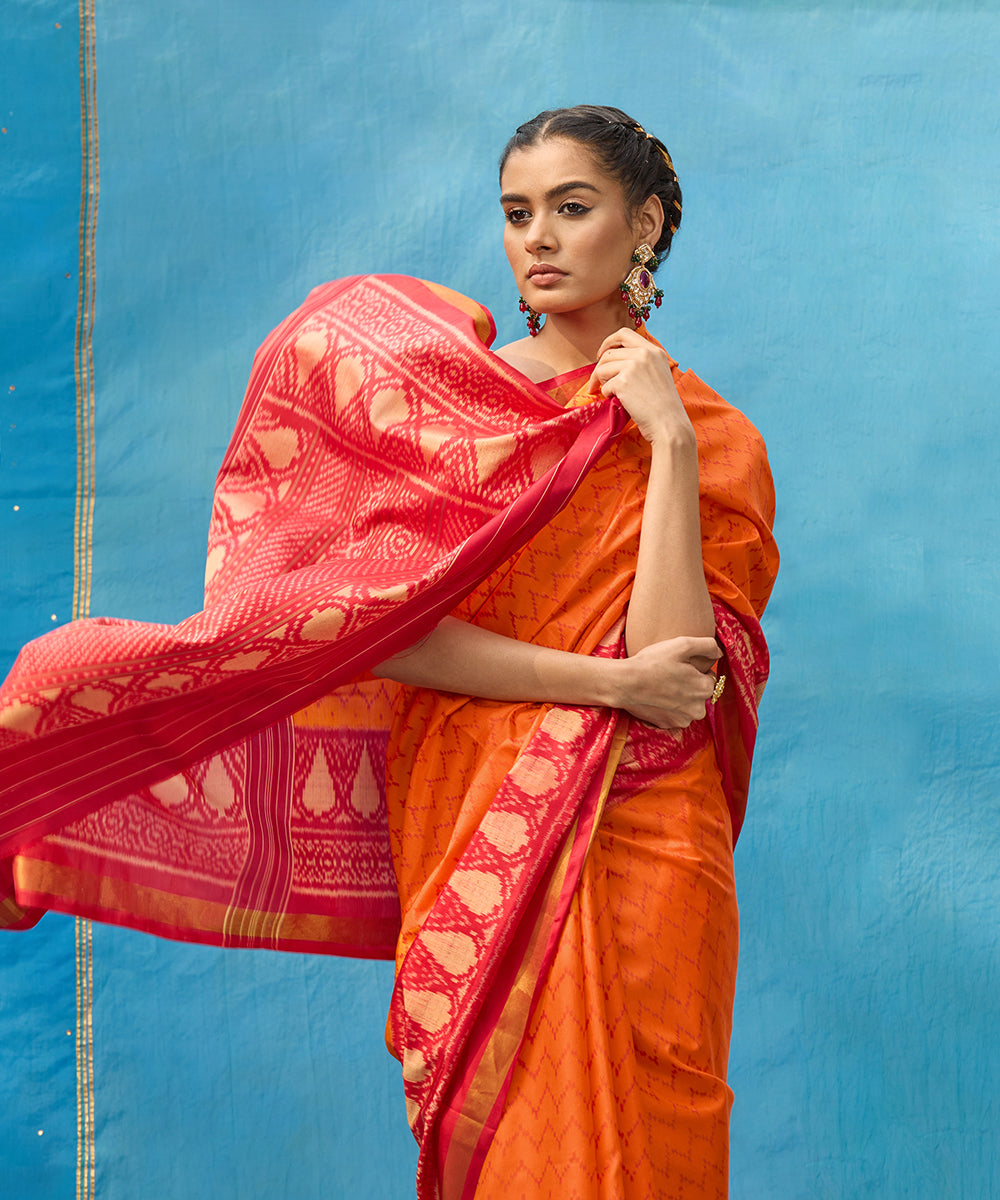 Orange_And_Red_Pure_Mulberry_Silk_Patola_Saree_Way_Red_Border_WeaverStory_02