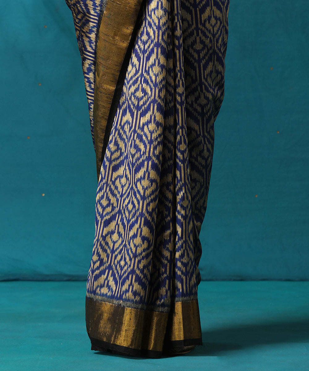 Electric_Blue_And_Black_Handloom_Pure_Raw_Silk_Ikat_Patola_Saree_With_Zari_Jaal_WeaverStory04