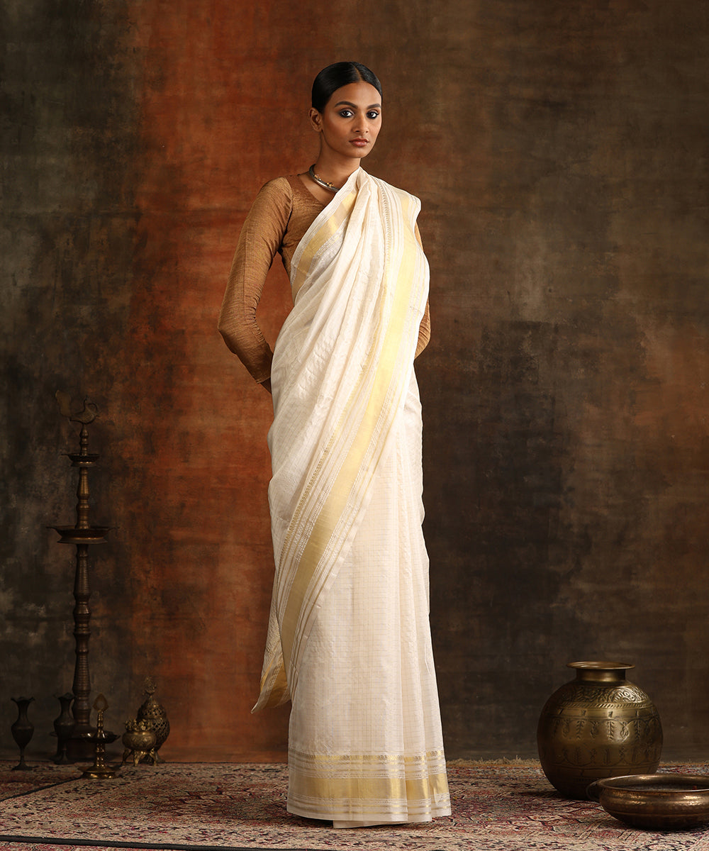 White_Handloom_Pure_Silk_Venkatgir_Revival_Saree_With_Zari_Checks_And_Petu_Border_WeaverStory_01