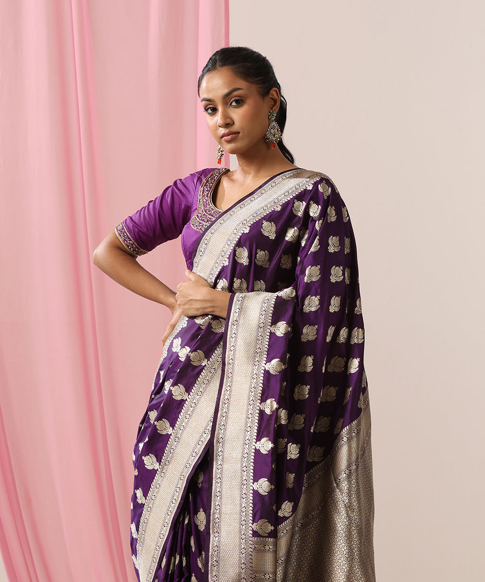 Purple_Handloom_Pure_Katan_Silk_Banarasi_Saree_With_Cutwork_Zari_Booti_WeaverStory_01