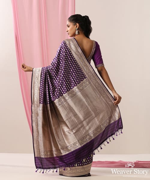 Purple_Handloom_Pure_Katan_Silk_Banarasi_Saree_With_Gold_And_Silver_Zari_Booti_WeaverStory_03