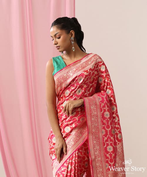 Pink_Handloom_Pure_Katan_Silk_Banarasi_Saree_With_Meenakari_Jaal_WeaverStory_01