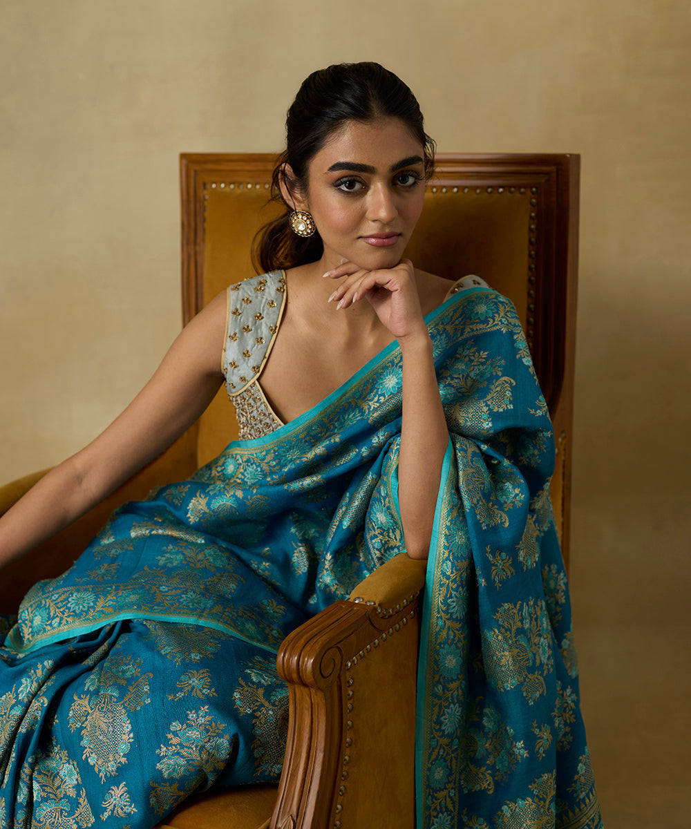 Turquoise_Blue_Handloom_Pure_Tussar_Georgette_Banarasi_Saree_With_Meenakari_WeaverStory_02