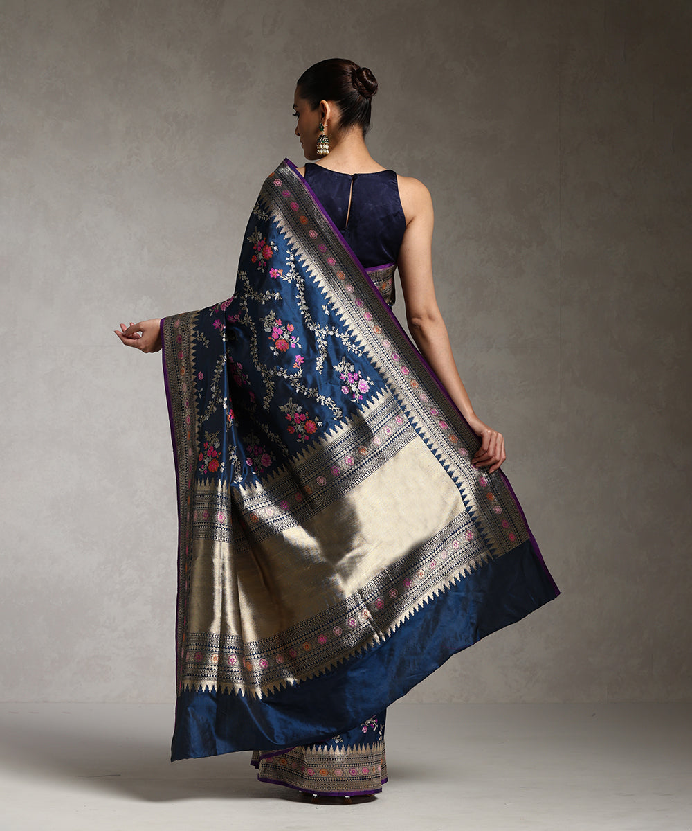 Blue_Handloom_Pure_Katan_Silk_Banarasi_Saree_With_Meenakari_Jaal_WeaverStory_03