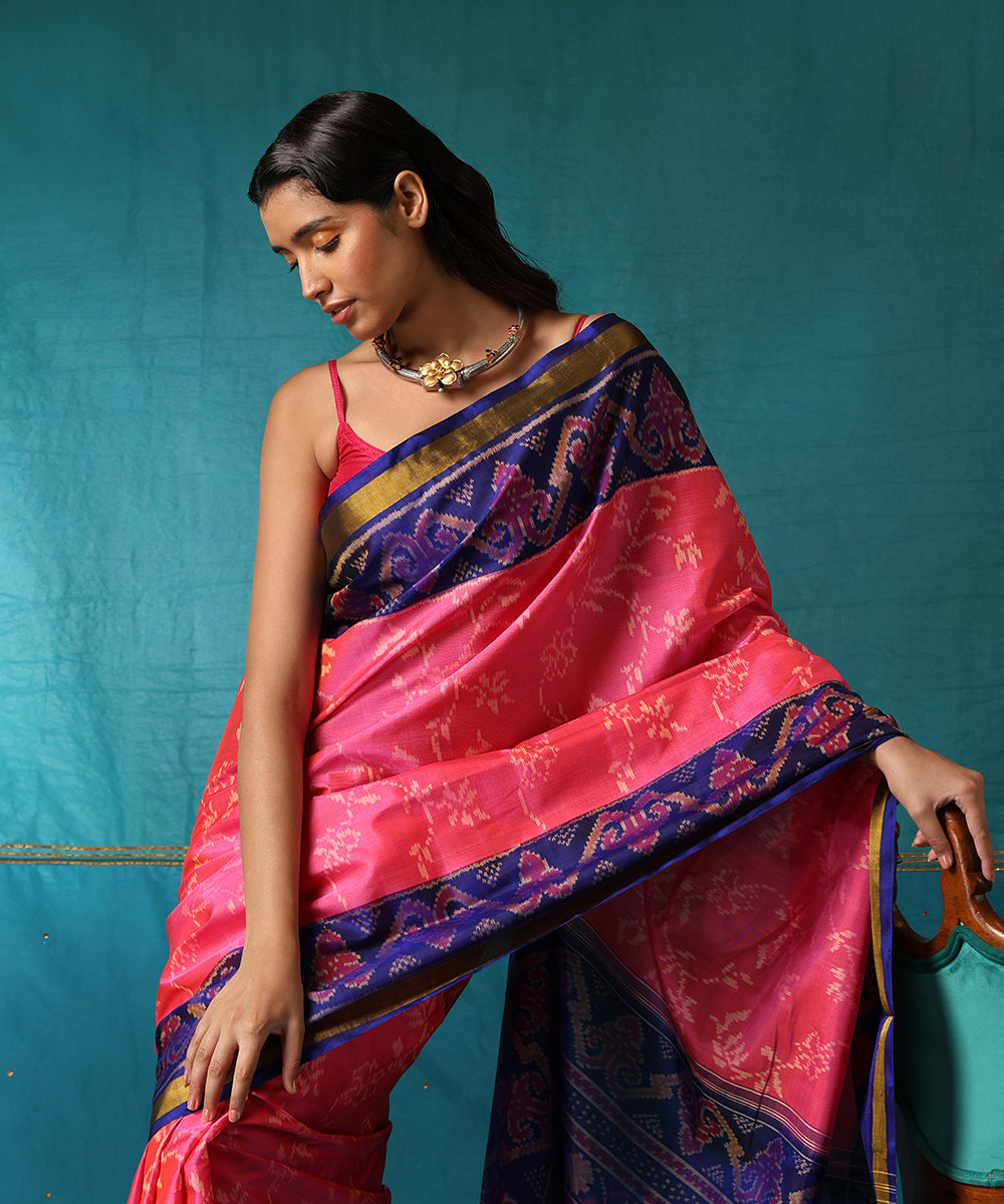 Handloom_Pink_And_Purple_Pure_Mulberry_Silk_Ikat_Patola_Saree_With_Pink_Border_WeaverStory01