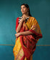 Mustard_Handloom_Pure_Mulberry_Silk_Ikat_Patola_Saree_With_Maroon_Border_And_Palla_WeaverStory01