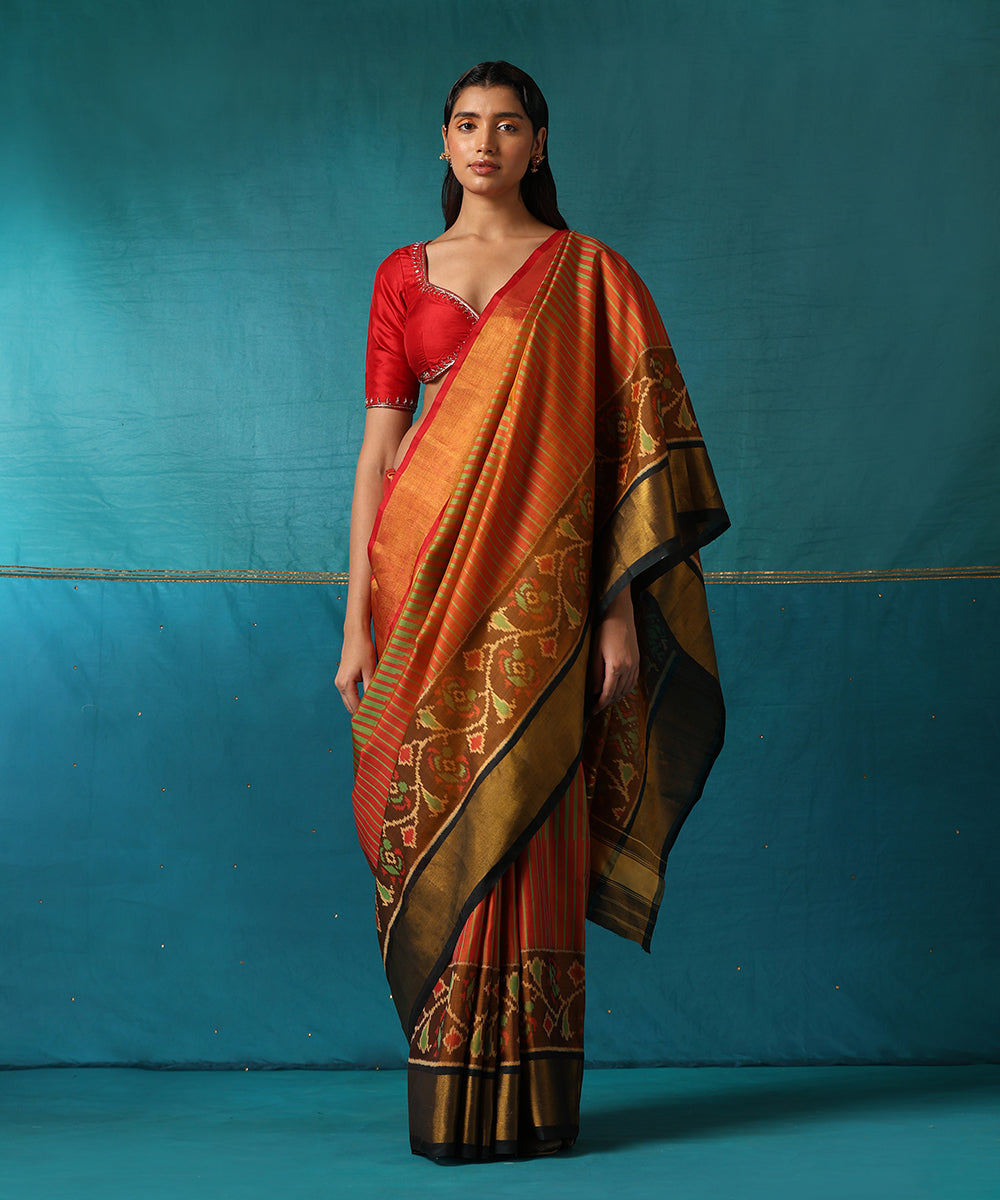 Brown_And_Black_Handloom_Pure_Mulberry_Silk_Ikat_Patola_Saree_WeaverStory02