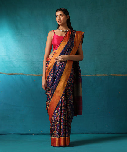 Blue_And_Wine_Handloom_Pure_Mulberry_Silk_Ikat_Patola_Saree_With_Zari_Border_WeaverStory02