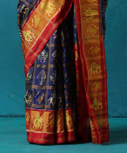 Handloom_Blue_And_Red_Pure_Mulberry_Silk_Ikat_Patola_Saree_With_Elephants_Motifs_WeaverStory04