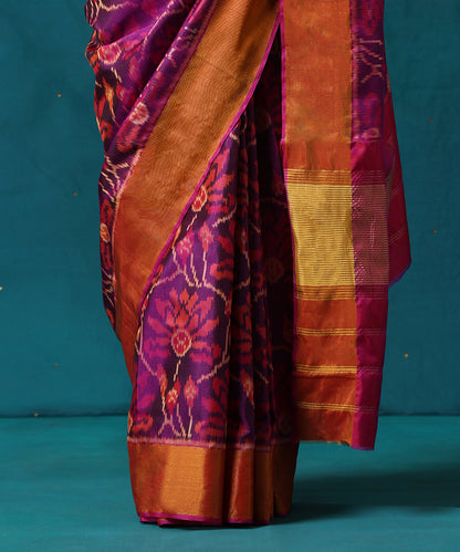 Purple_And_Pink_Handloom_Pure_Mulberry_Silk_Ikat_Patola_Saree_With_Zari_Border_WeaverStory04